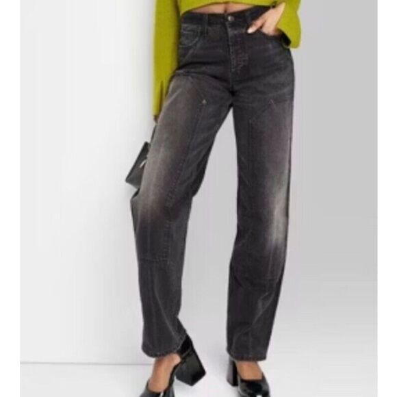 Wild Fable Jeans Women’s High Rise Straight Jeans 10 Black Denim Cargo NWT Easy - Picture 1 of 7